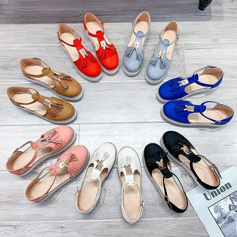 Women's Sandals Summer 2025 Casual Flat Platform Heel Tassel Buckle Strap Female Sandals Platform Vulcanized Shoes for Women New