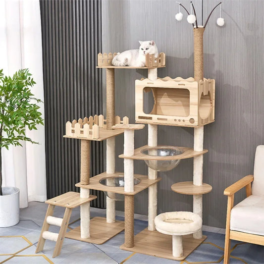 Großer Holz Katzenbaum Mit Raum Pod Multi-Level Katzen Turm & Kratzbäume Langlebig Katzen Möbel Für Indoor Katzen Katzen Spielzeug