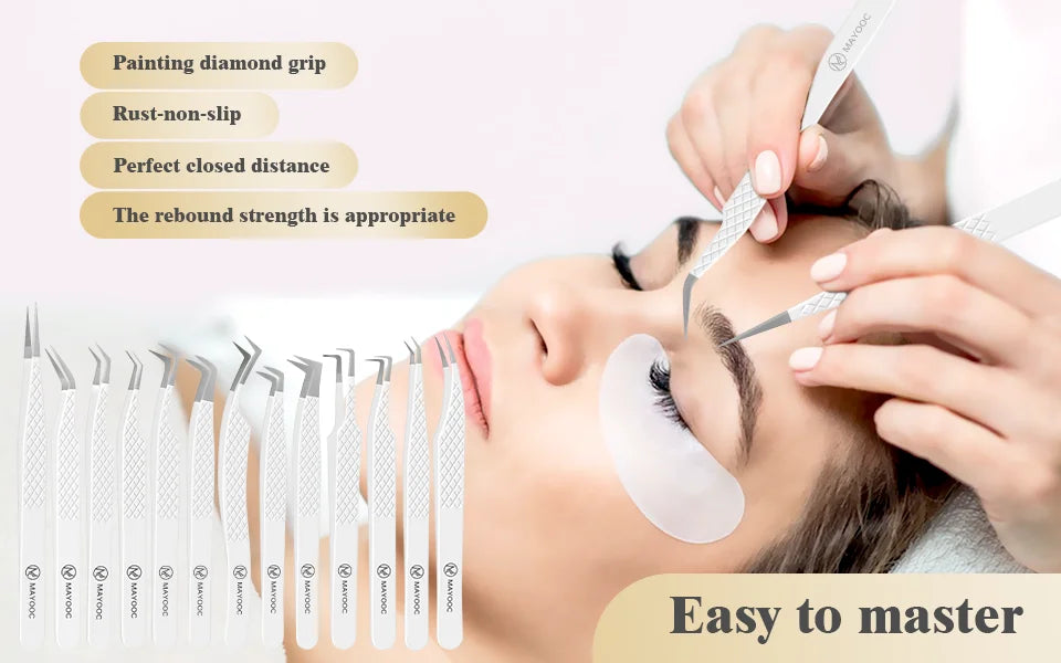 Eyelash Extensions Tweezers  With Fiber Tips Lash Artists High Precision Superhard Anti-Static Tweezer Makeup Tools Custom Logo