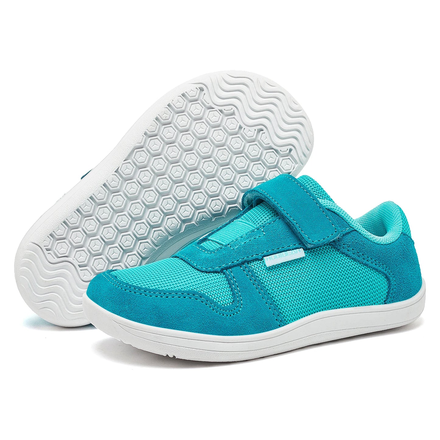 HOBIBEAR Kinder Weite Zehen Barfuß Schuhe - Klein/Groß/Kind Klettverschluss Minimalistische Sneaker - Kunstleder Mesh Leichtgewicht Schuhe