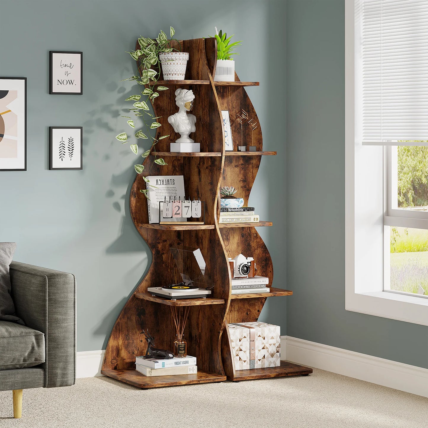 Tribesigns Bücherregal Eckregal 5-stufig Pflanzenständer Wohnzimmer