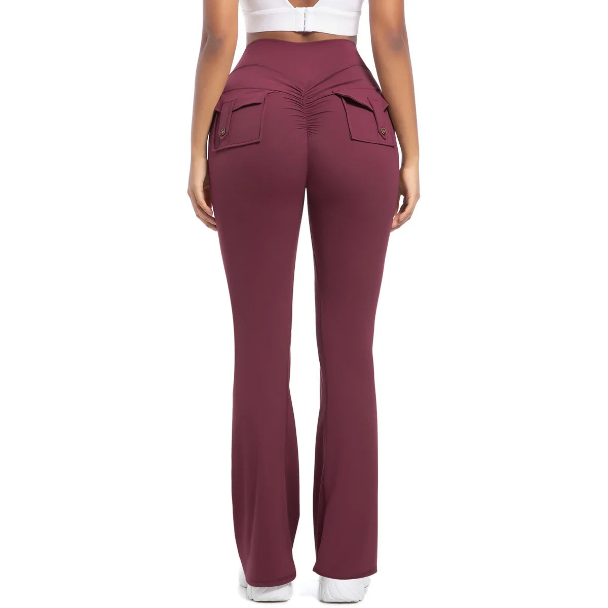 Women Flare pocket leggings high waist Breathable street style