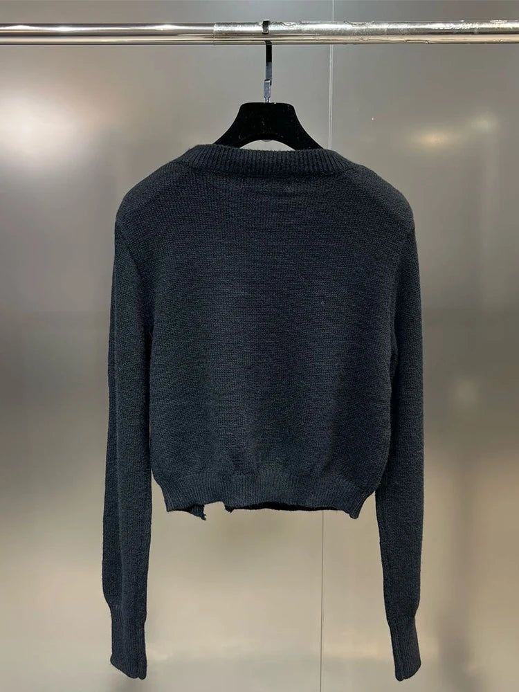 Mina Gothic O Hals Pullover - Lochmuster Größe M Langarm