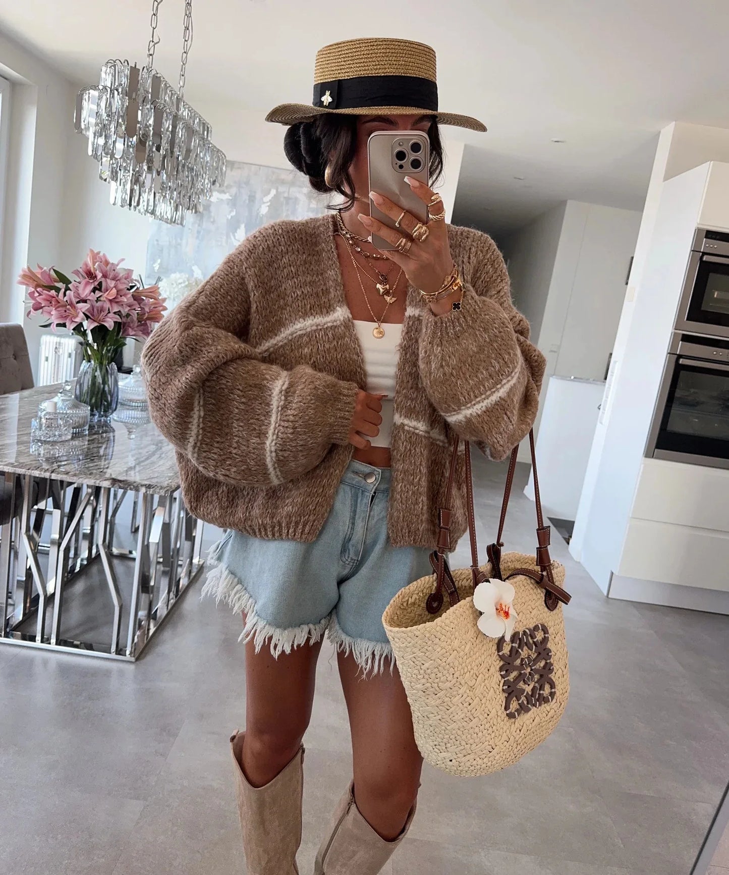 Luna Strickjacke Oversize Damen - Grobgarn Langarm L/XL