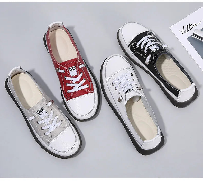 Ladies Sneakers 2024 Spring Genuine Leather Casual Walking Shoes Women Fashion Summer Flats Youth Girl Student Jogging Trainers