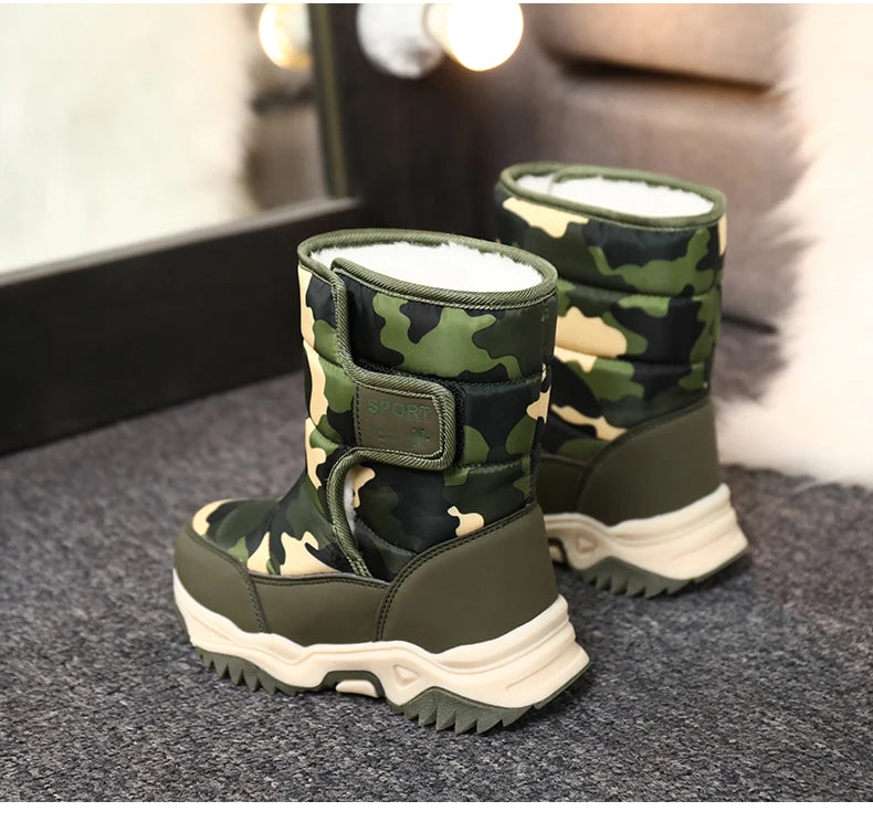 Kinder Schnee Stiefel Jungen Warme Winter Schuhe Outdoor Wanderschuhe Camouflage Komfortable Plattform Plüsch Sport Jungen Stiefel