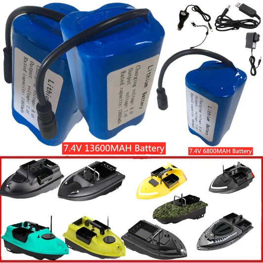 RC-Boot-Akku 2025: 7.4V 13600Mah 6800Mah Battery For V020 V900 2011-5 V007 C18 H18 V18 D18B FX88 - Remote Control RC Fishing Bait Boat Battery Parts Collection