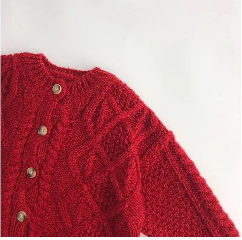 BabyStyle Strickjacke Mädchen Rundhals - Rot Gr.3-6 Unisex