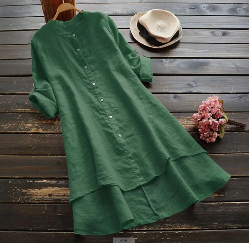 Tibet Damen Cardigan Einfarbig - Baumwolle Hanf Langarm