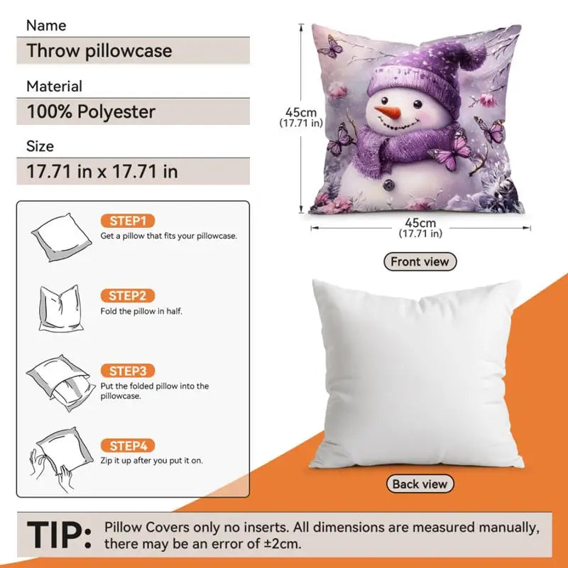 Purple Christmas Decoration Cushion Pillowcase Printed Polyester 45x45cm Throw Pillowcover Decorative Sofa Cushion Pillowslip