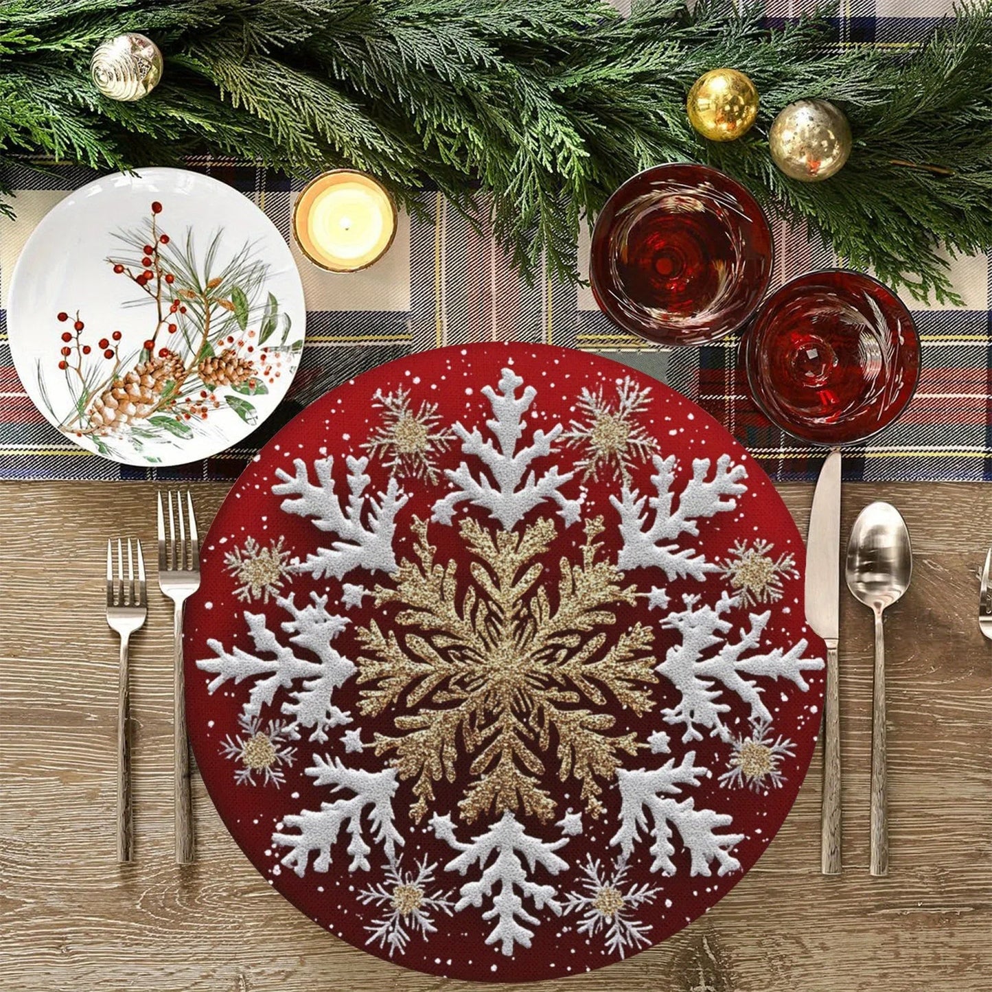 Christmas Round Placemat Cartoon Santa Claus Wreath Snowflake Heat Insulation Pad Xmas Table Coasters Merry Christmas Decor 2025