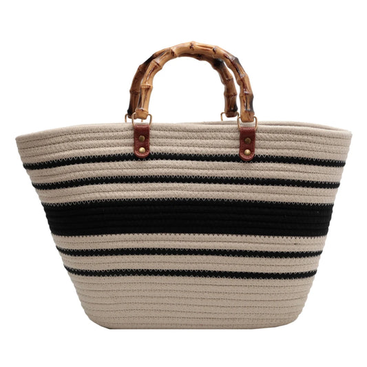 Beach Vacation Bags Bamboo Handle Holiday Hand Bag Large Capacity Striped Portable Casual Fashion Exquisite for Seaside Party