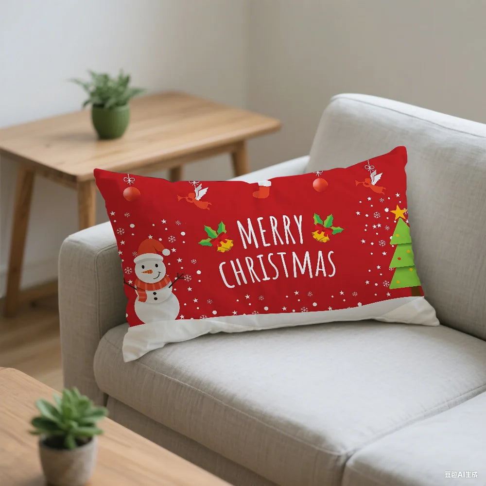 Happy Merry Christmas cushion cover Rectangle Pillow Case Printing Bedside Sofa Room Home Decoration Pillowcase