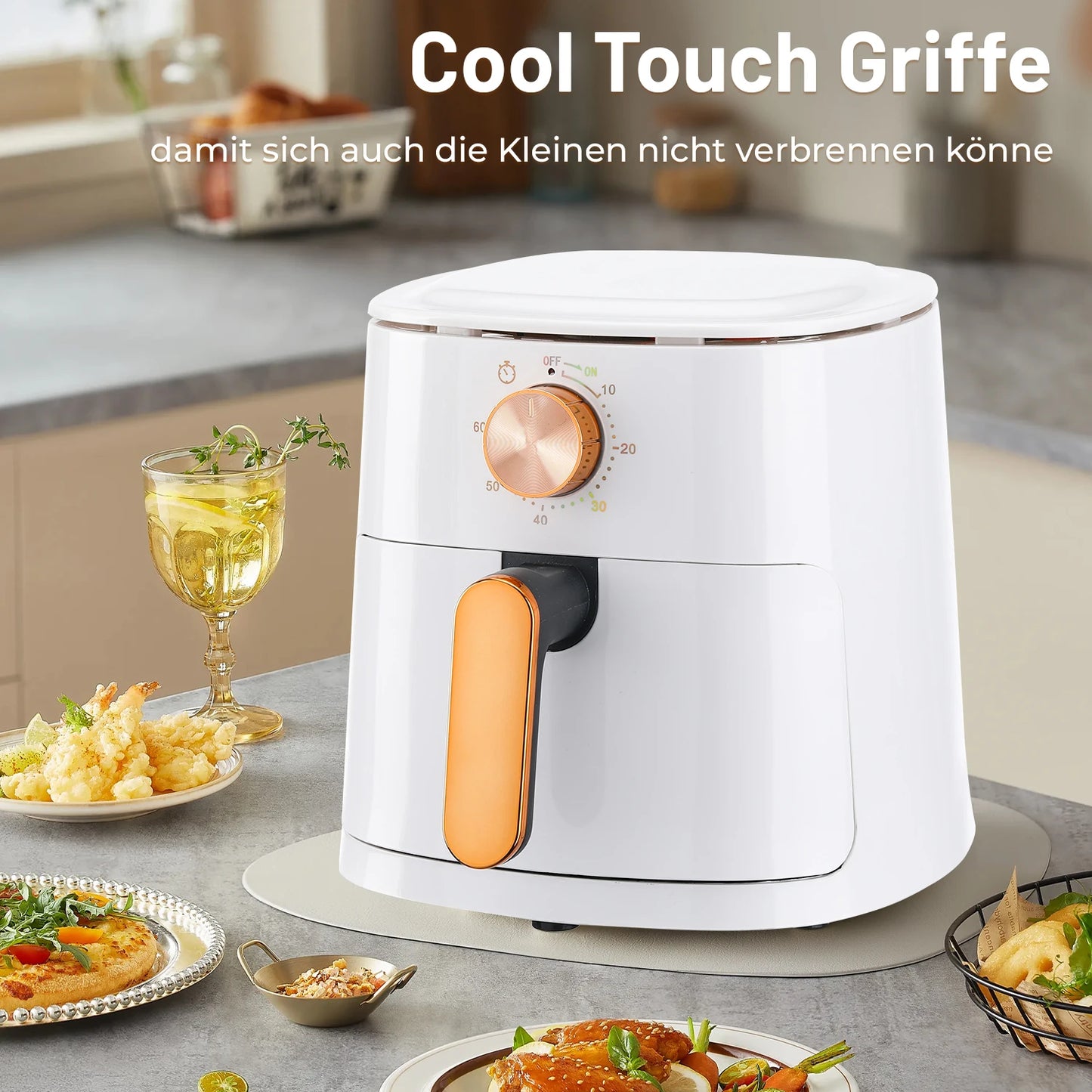 Manual Air Fryer Oven with Rapid Air Circulation and 60 Min Timer, 4.5 Litre, White