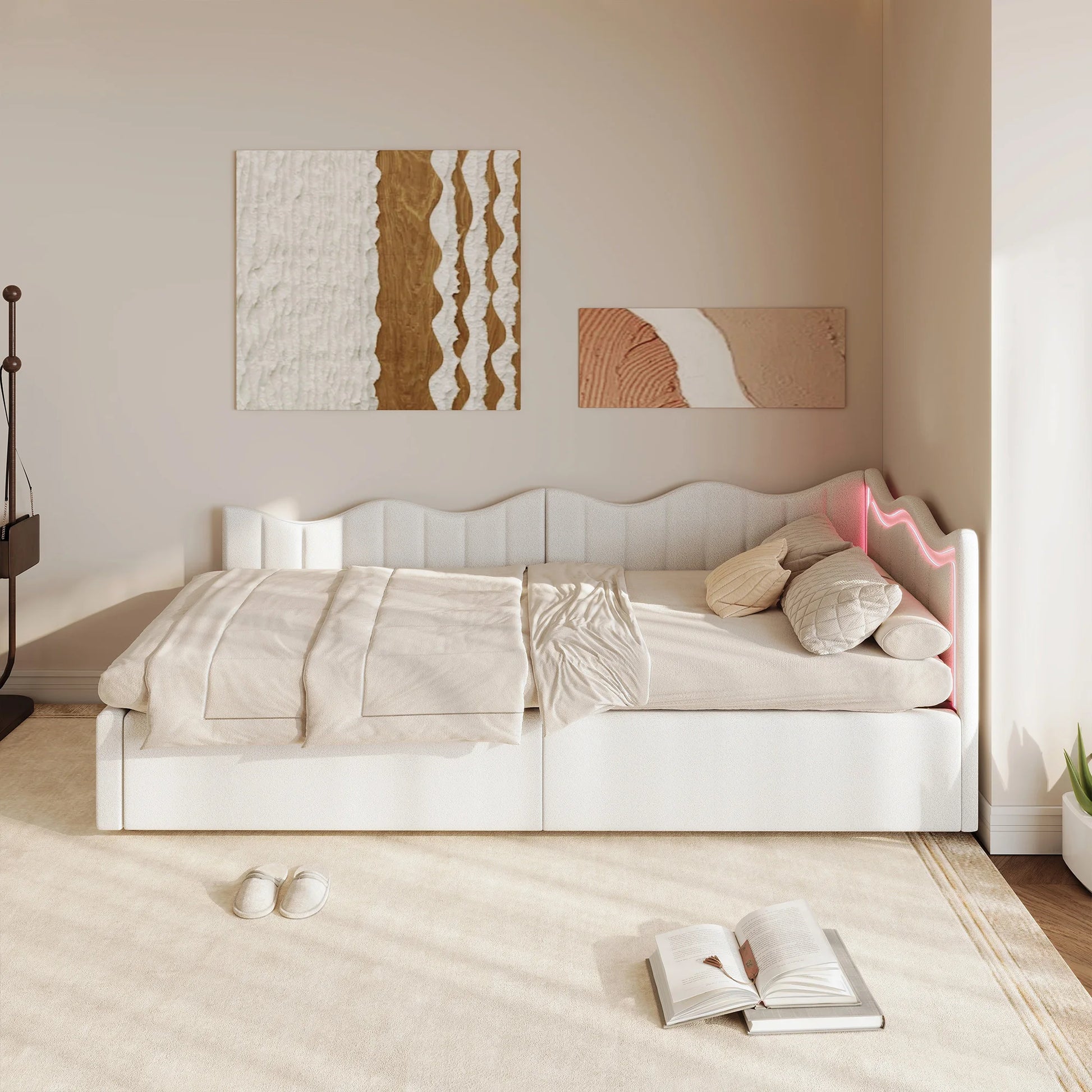 Comanlai Plüsch-Polsterbett Gaslift Stauraumbett - 90x200 LED 7 Farben by Golden Bridge Store