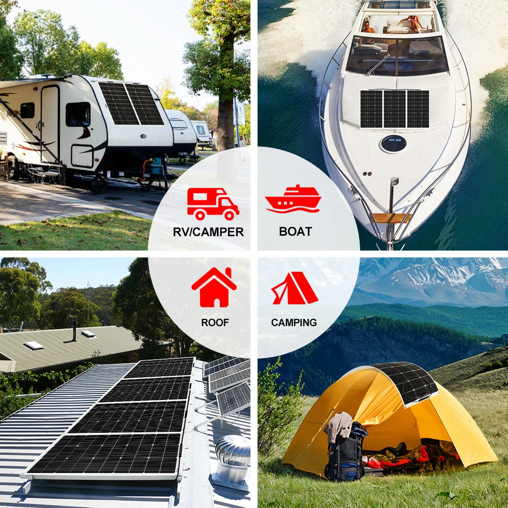 DOKIO 18V 200W Flexible Solar Panels 2PCS 100W Waterproof Monocrystalline Solar Panel Camping RV Home Charge 12V DFSP-100M