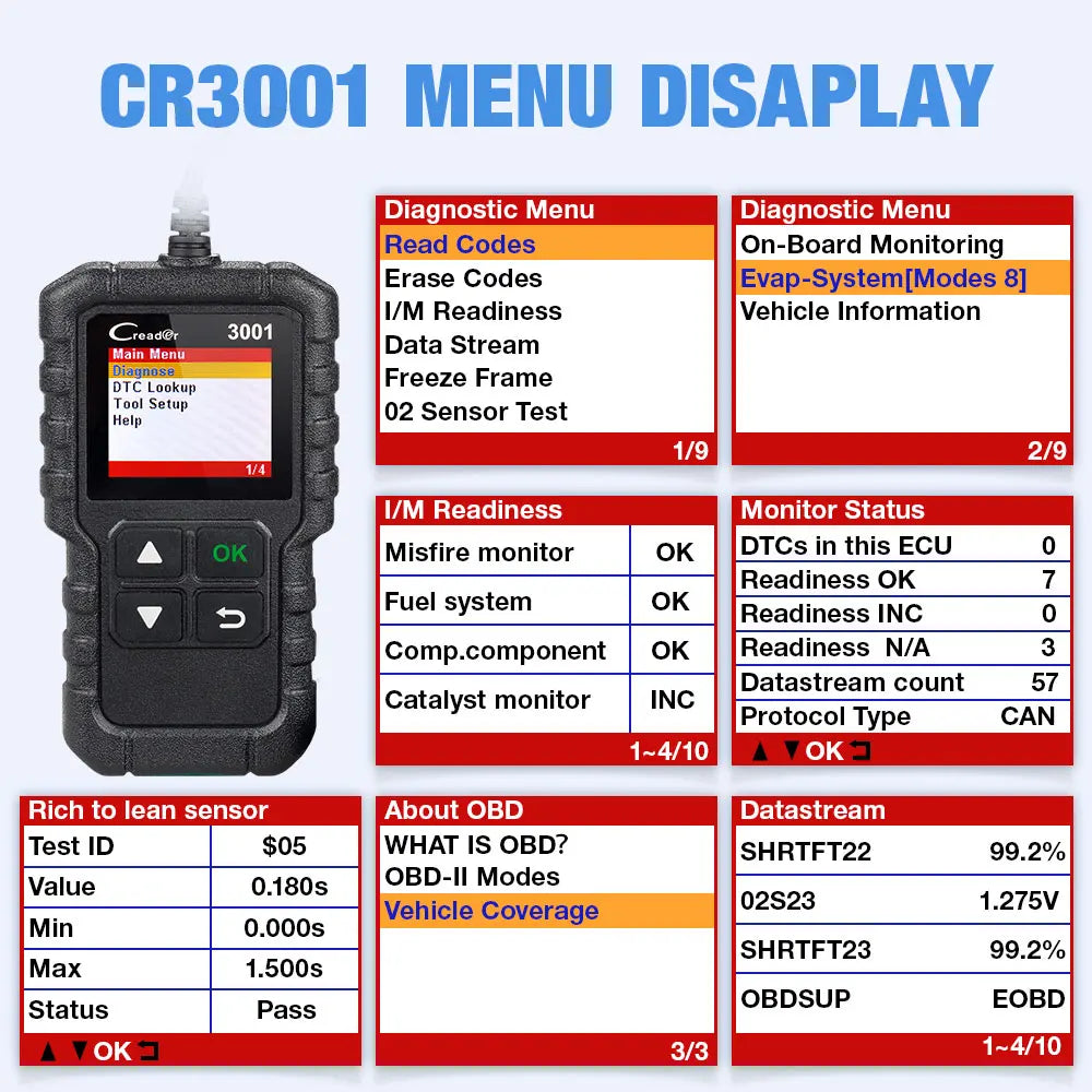 Launch X431 CR3001 Unterstützung Voll OBDII/EOBD Funktion Creader 3001 Diagnose Werkzeug Mehrsprachig Code Leser Scanner PK CR319 OM123