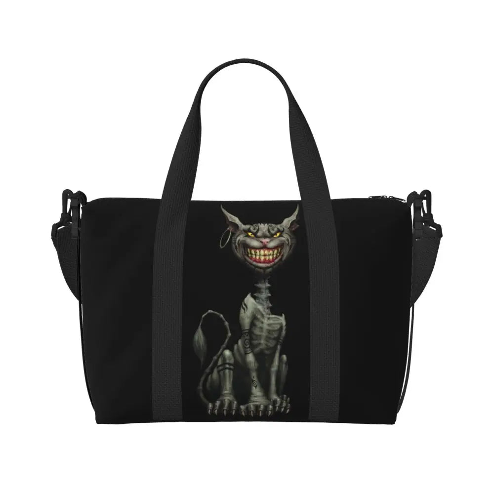 Custom Cheshire Cat Beach Tote Bag for Women We're All Mad Here Cat Big Compartment Gym Beach Travel Bags