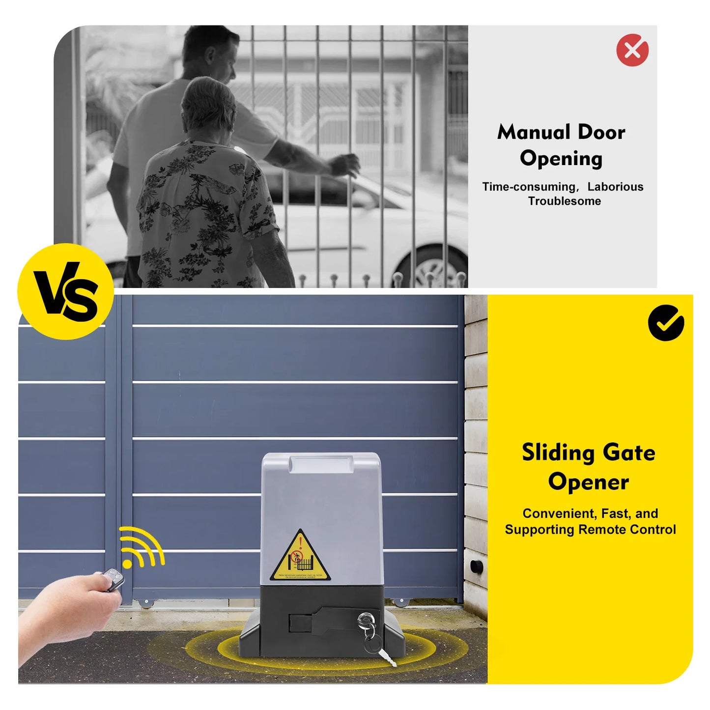 750W Sliding Electric Gate Opener Max 1600kg 1400RPM Silent Automatic Electric Motor Kit With Remote Control & Keys