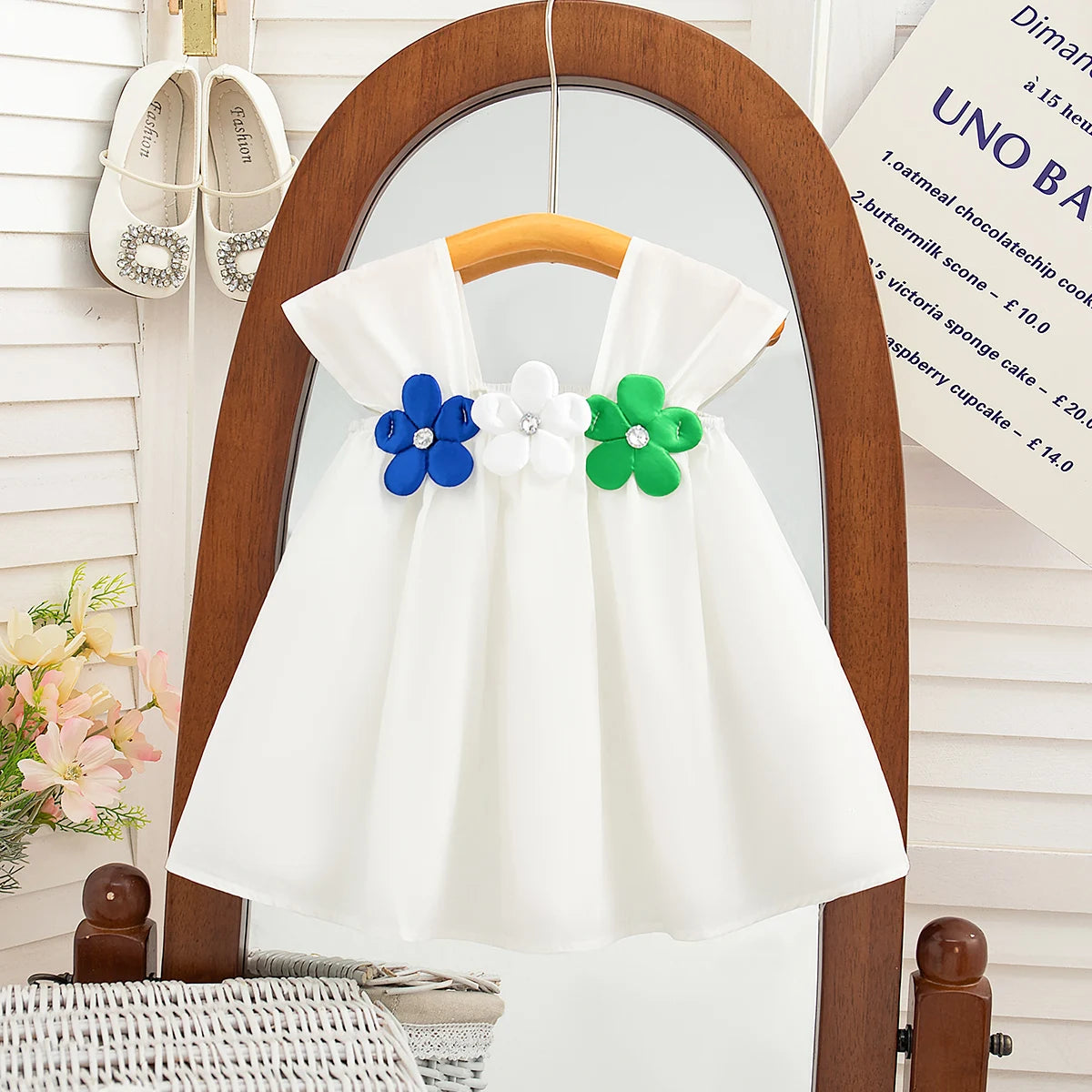 Baby Girl Dress Summer With Flower Decoration Halter Solid Color Girls' Dresses Cute Simple Girl Kid's Dress