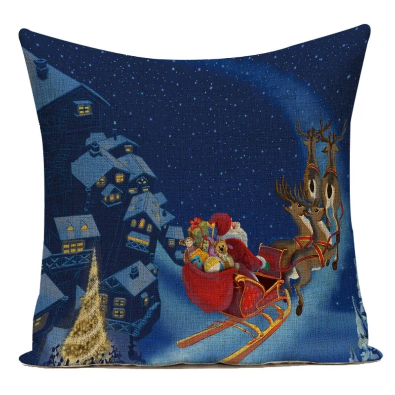 Merry Christmas Cute Cartoon Santa Claus Christmas Trees Polyester Sofa Home Decoration Pillow Cushion Cover Almofadas