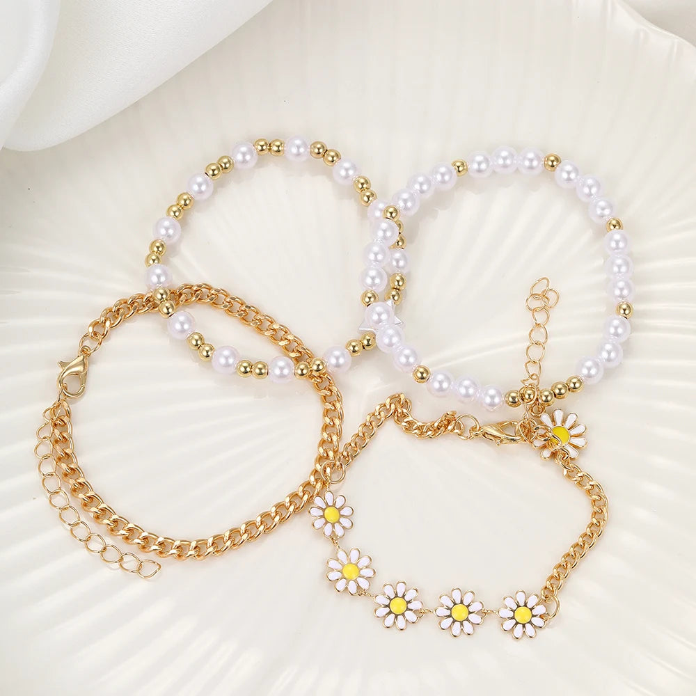 17KMCN Daisy Armband Set Boho - 4 Stück Perlen Emaille