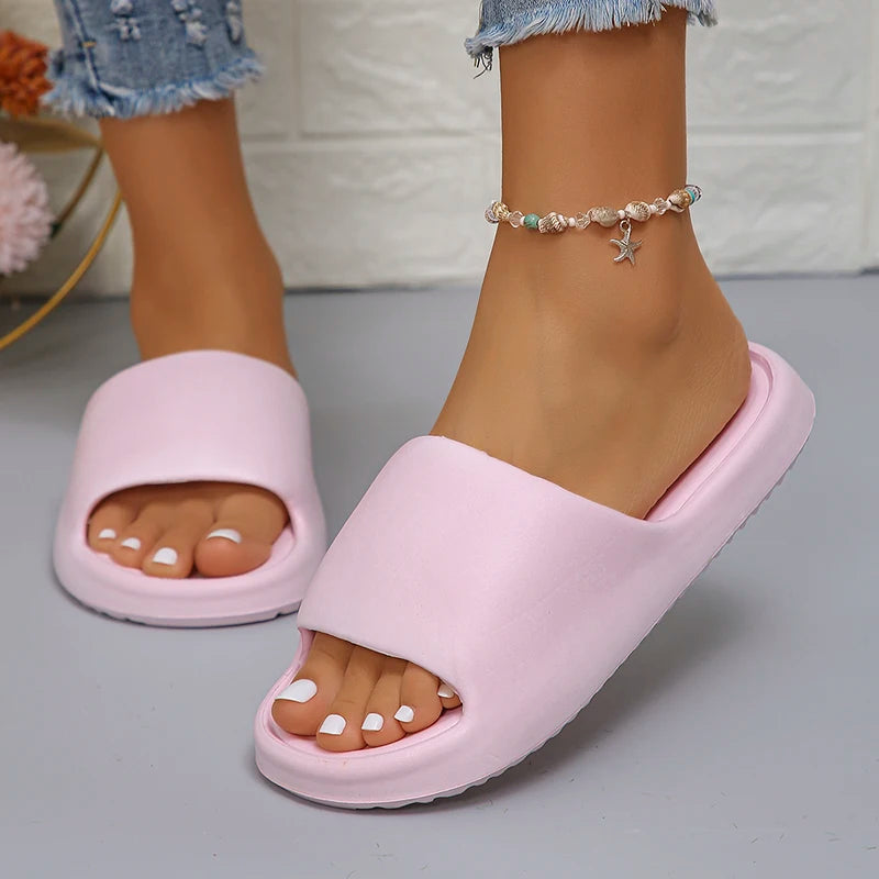 Lucyever 2024 Weich Sohle Eva Hausschuhe für Frauen Leichtgewicht Rutschfest Heim Hausschuhe Frau Sommer Dick Plattform Strand Flip Flops