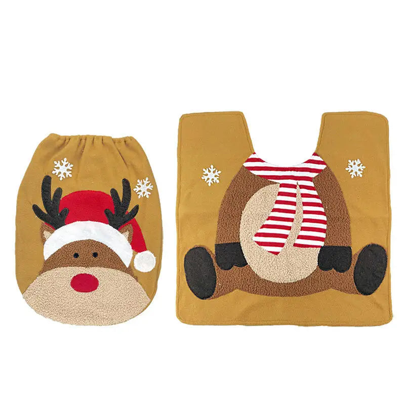 Creative Santa Claus Snowman Toilet Covers Cartoon Toilet Mat Toilet Seat Lid Cover Floor Carpet Set Christmas Decoration