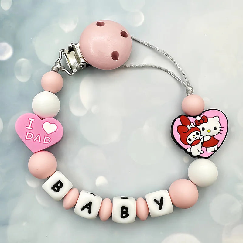 Personalisierte Schnullerkette mit Namen - Englische Buchstaben Baby Silikon Clips - Ketten Halter Beißring Anhänger Baby Geschenke