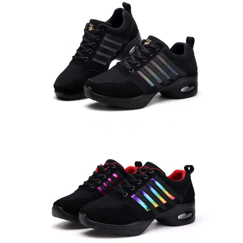 Dance Sneakers for Woman Jazz Shoes Mesh Modern Outsole Dance Sneakers Breathable Lightweight Dancing Fitness Shoes for Women