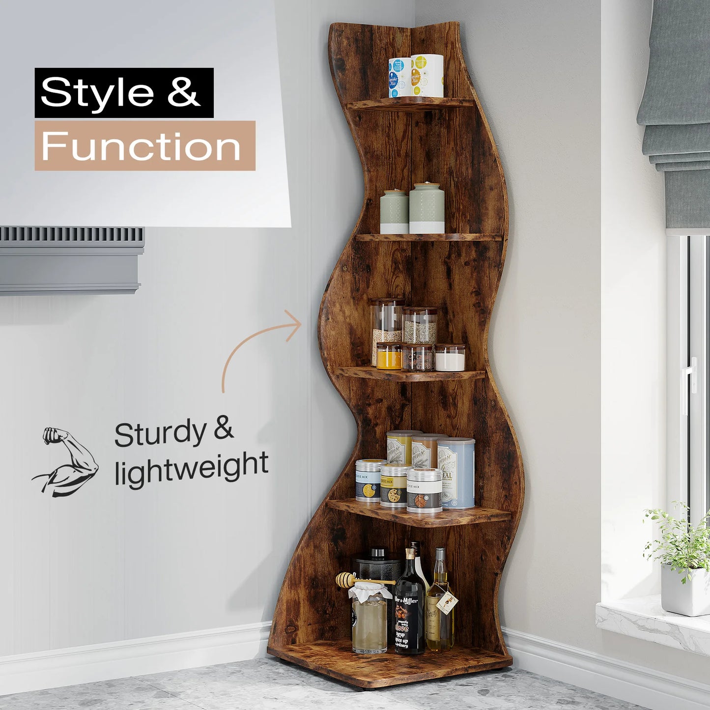 Tribesigns Bücherregal Eckregal 5-stufig Pflanzenständer Wohnzimmer