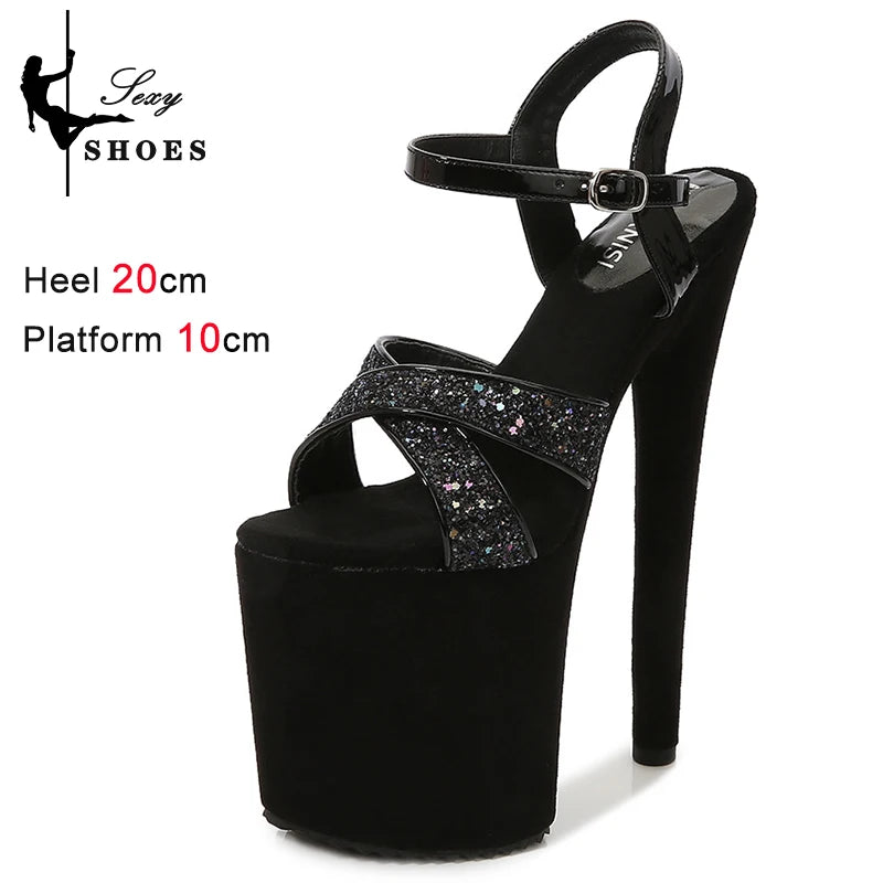 elegant woman shoes with High Heels 20CM Sequined Cloth Platform Modern Sandals Stripper Shoes Red Wedding Women Shoes Pumps