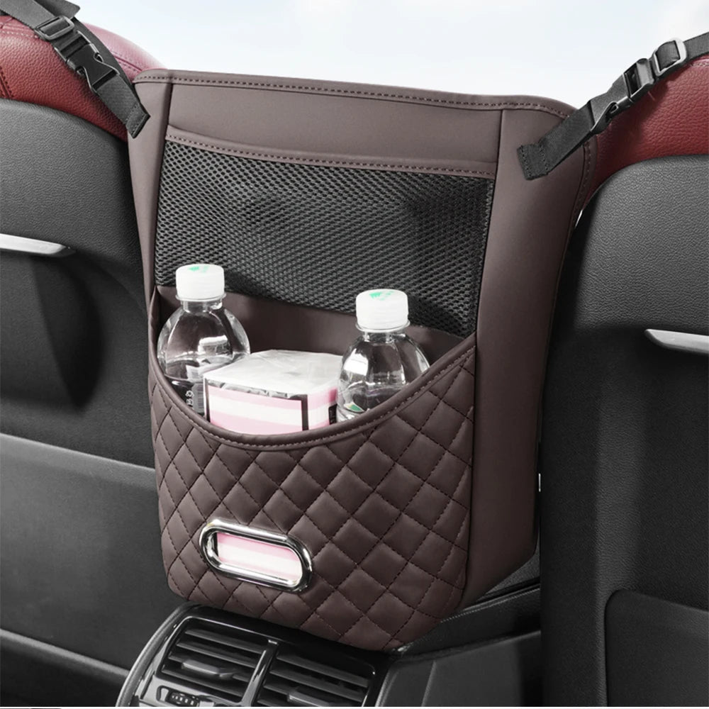 Car Seat Storage Bag For Handbag Tissue Drink Auto Armrest Box Hanging Pocket PU Leather Organizers Kit Accessories For Car Seat