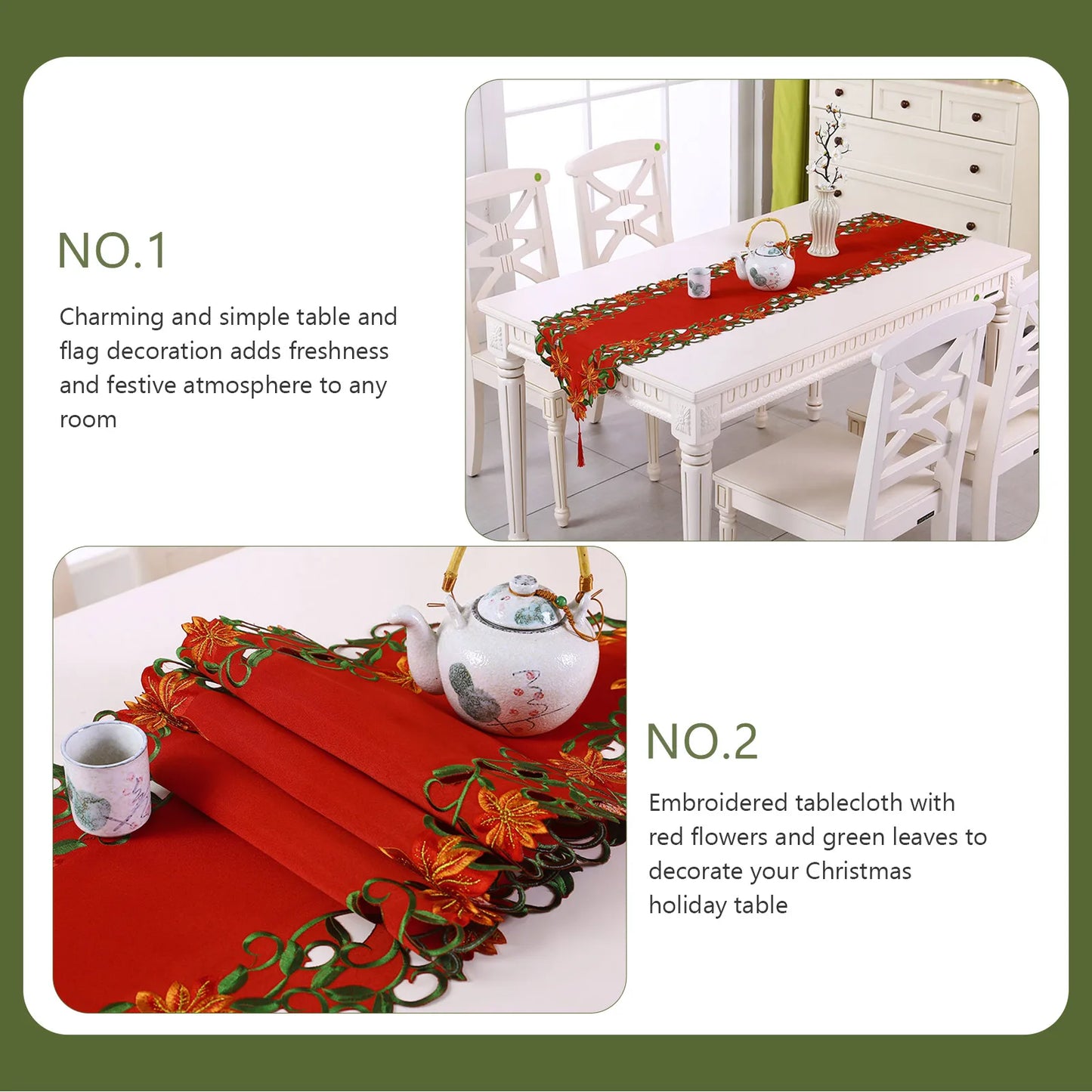 Embroidered Christmas Printed Christmas Decoration Tablecloths Party Picnic Retro Style Table Decoration Supplie Runners Linens
