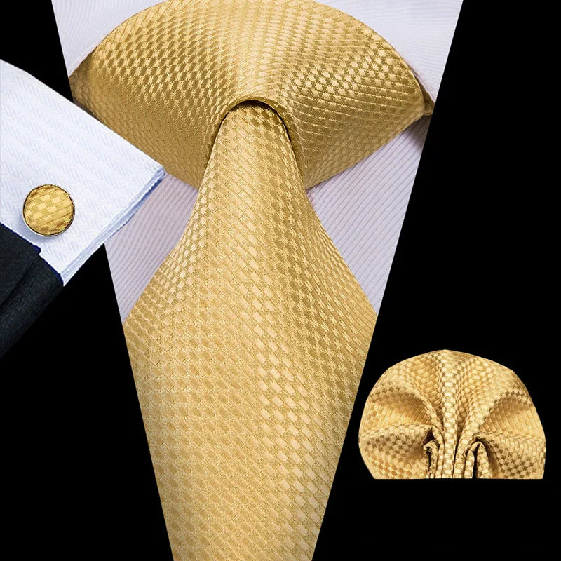 Hi-Tie Seiden-Herren-Krawatten-Set Blumenmuster Gelb Gold Krawatten und Taschentücher Manschettenknöpfe-Set Herren-Hochzeits-Party-Anzug-Mode-Halskrawatte C-3053