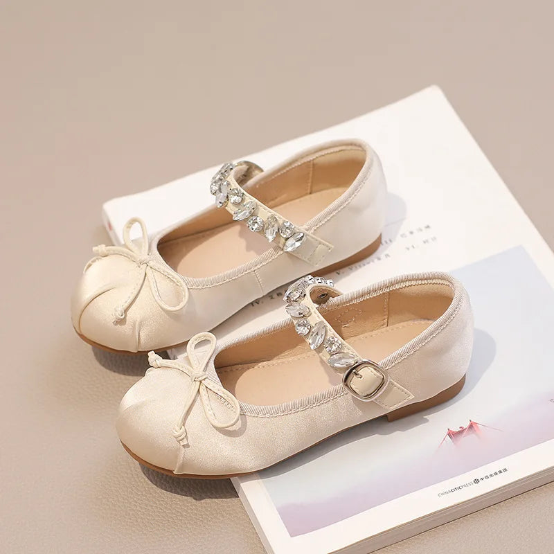 Kinder Prinzessin Schuhe 2025 - Modische Wasser Strass Mädchen Kleine Leder Schuhe - Frühling Neu Weiche Sohle Einzelschuhe 4-6J
