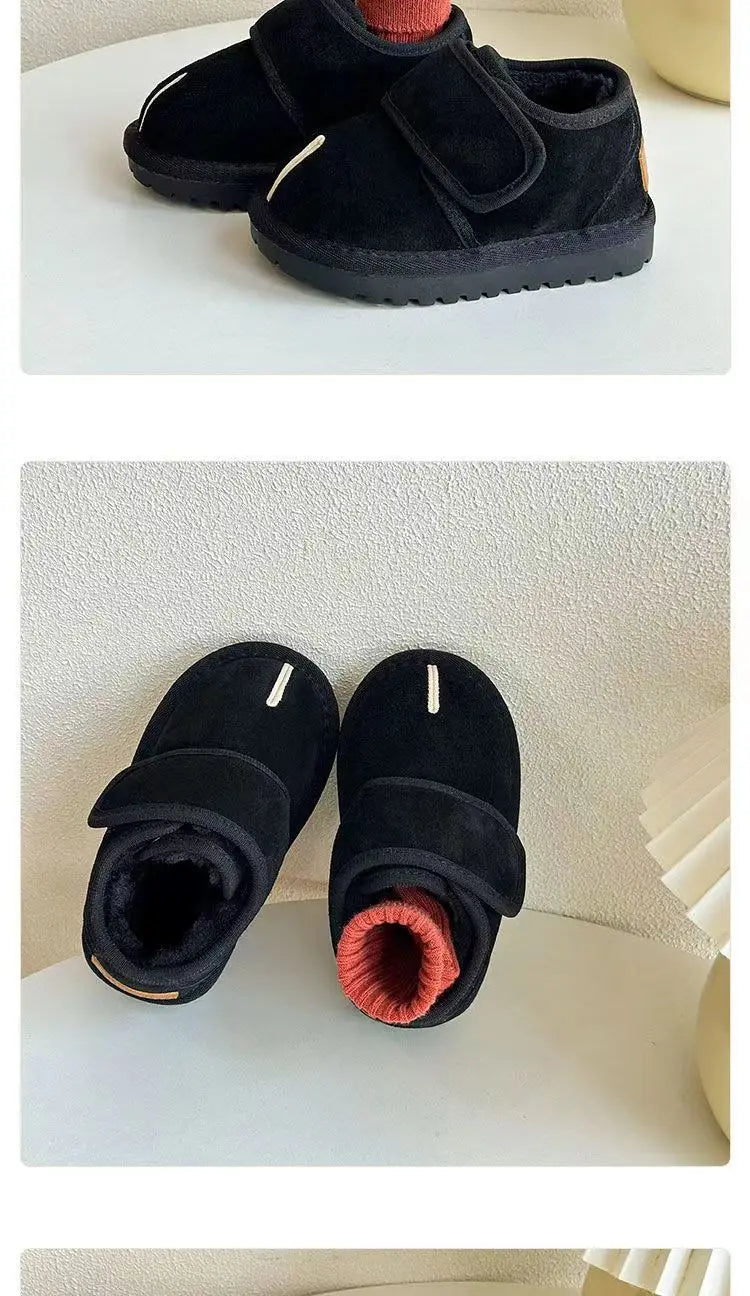 Kinder Winter Schnee Stiefel Neue 2025, Faux Wildleder Warme Plüsch Baumwolle Schuhe Jungen Mode Anti-slip Gummi Sohle mädchen Stiefeletten