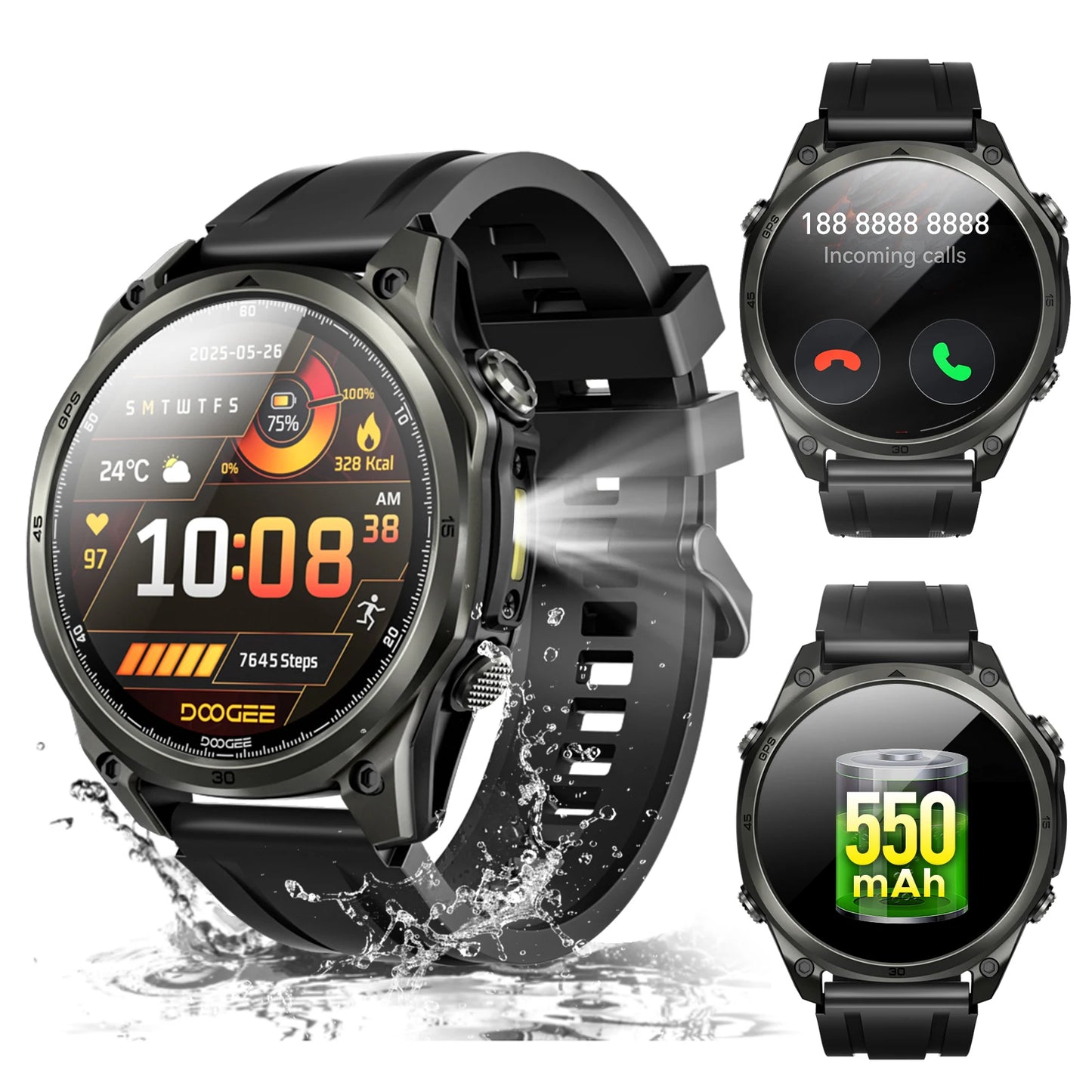 DOOGEE Anywise W1 Wasserdicht - Display 1,43 Akku 550 mAh, Maß 47,5 mm