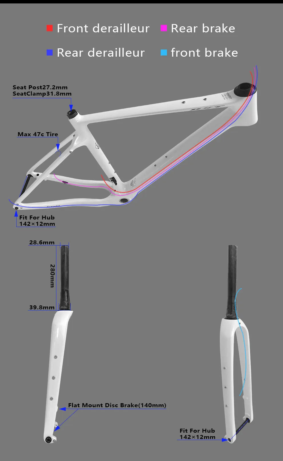 BXT Carbon Gravel Bike Frame Fully Hidden Cable Carbon Frame Fork Thru Axle Gravel Disc Brake Carbon MTB Road Bicycle Frame 27.5