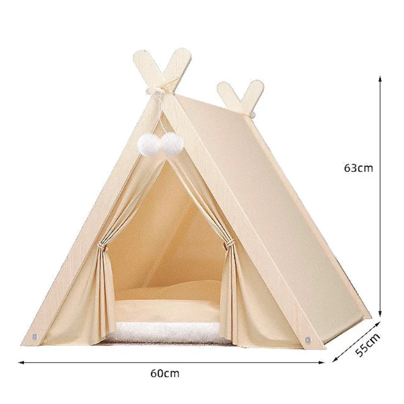 Pet Tent Nest Removable and Easy To Wash with Thick Soft and Comfortable Pad Warm Wooden Tent Bed Suitable for Cats and Dogs