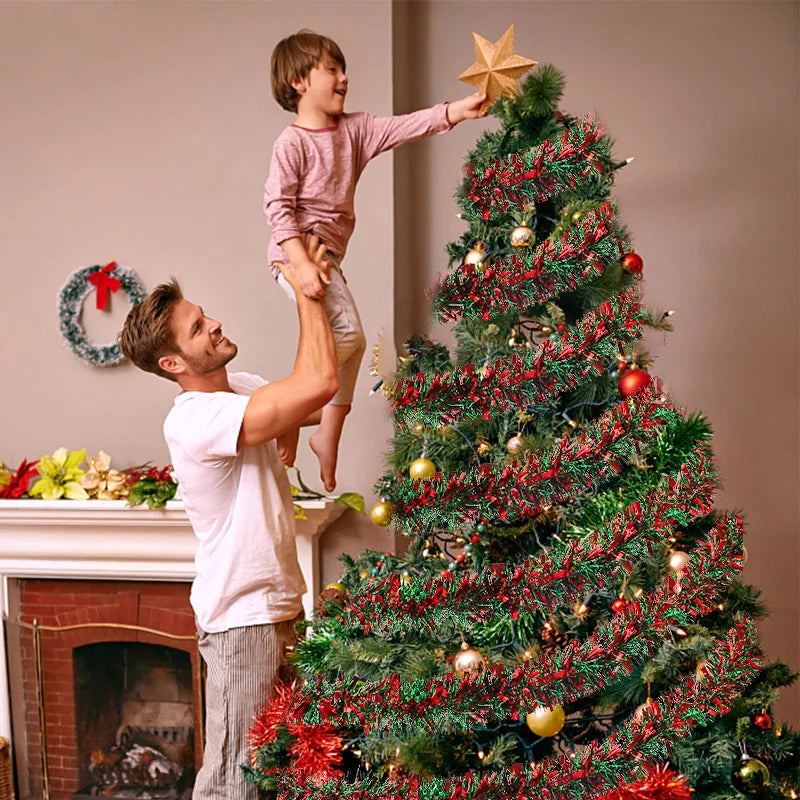 5/10er-Pack 78,74 Zoll Weihnachtsbaum-Hängegirlande, Weihnachtsgirlande, rotes und grünes Lametta, Bandornamente, Urlaub, Zuhause, Partyzubehör