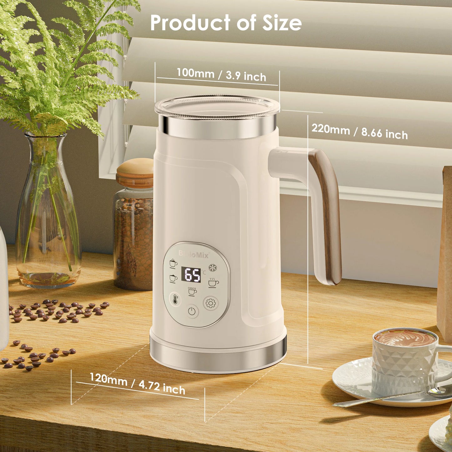 BioloMix 5-in-1 Milk Frother with Upgraded LED Display Touch Screen - Hot And Cold Foam Maker Milk Warmer for Coffee Latte