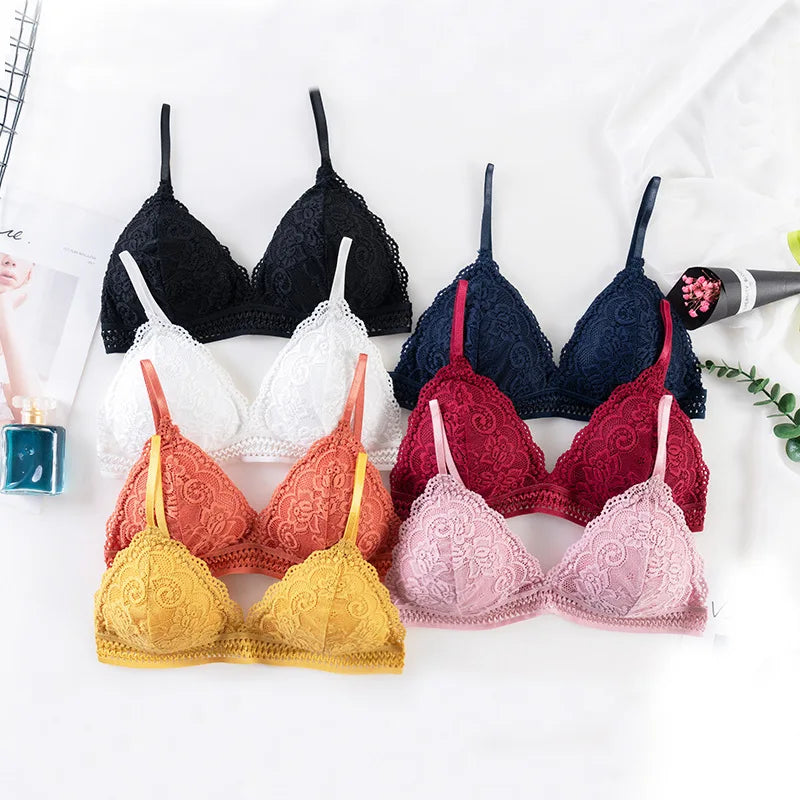 Damen Bralette 2025 - Blumen-Spitzen BH mit tiefem V-Ausschnitt & Push-Up Effekt