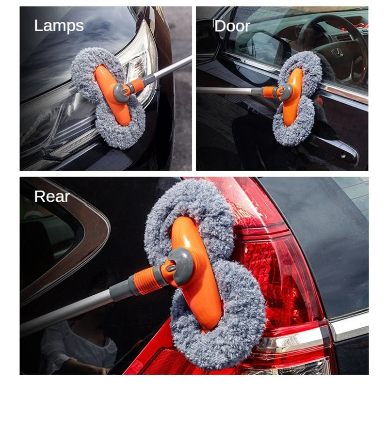LEIBOO Car Washer Mop Foam Wash Chenille Brush Double Brush Head Roof Window Cleaning Maintenance Three-Section Telescopic Mop
