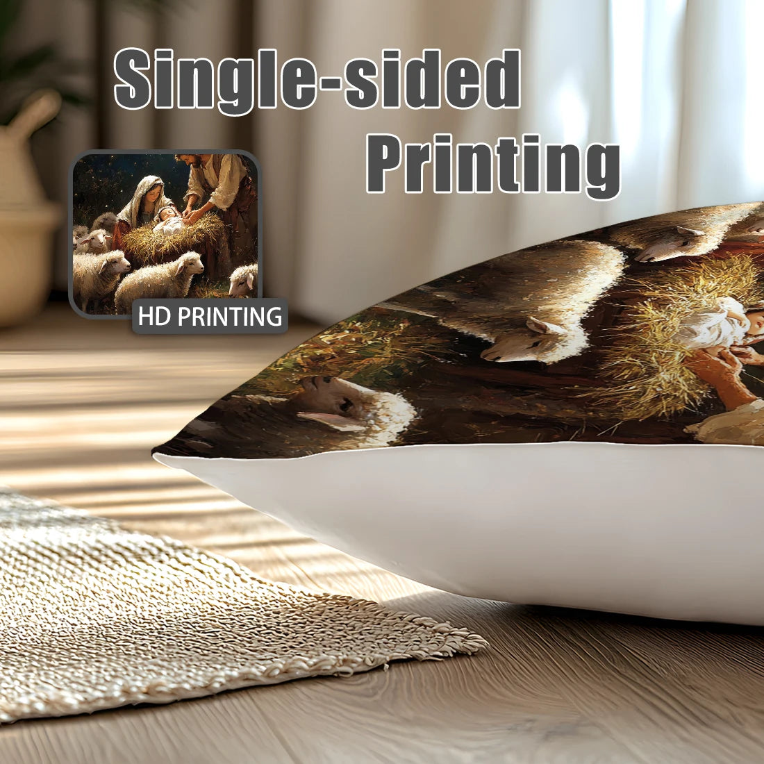 4/1PCS Christmas Throw Pillow Cover with Jesus Birth Design,45x45cm Soft Comfortable,forLiving Room SofasBedroom Christmas Decor