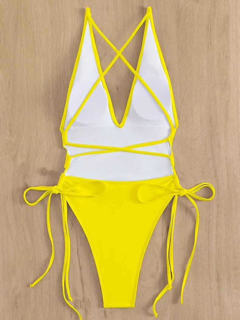 Badeanzug 2025: TOKITIND Solid Lace Up Badeanzug Damen Sexy Swimsuit Swimwear - Push Up Damen Bathing Suit Beachwear Female Bodysuit