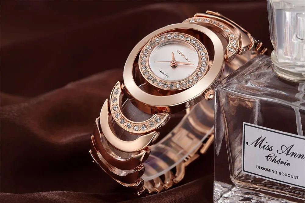 Damen-Uhr 2025: CRRJU Gold Watch Women Luxury Brand bracelet Ladies Quartz-Watch - Gifts For Girl Full Stainless Steel Rhinestone wristwatches whatch Collection