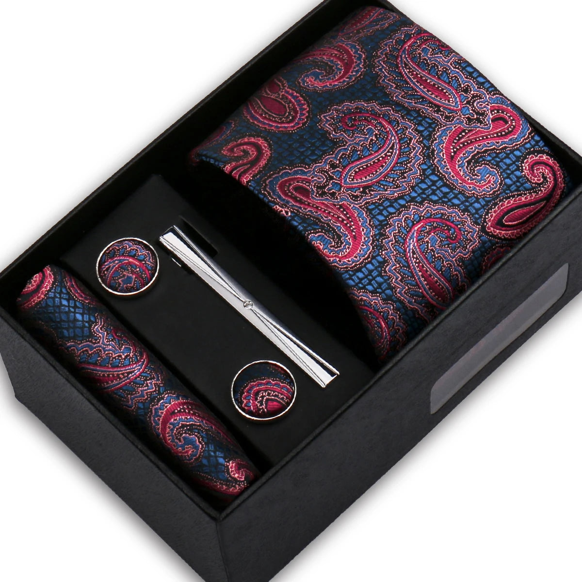 Elegant Men's Suit Necktie Gift Box Set Floral Tie Handchief Cufflinks Tie Clip 4-Piece Business Wedding Party Suit Accessories