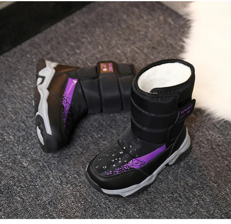 Kinder Winter Stiefel 2025 - Warme Leder Boots Jungen Mädchen - Rutschfest Gefüttert Pink Lila - Mode Winterschuhe