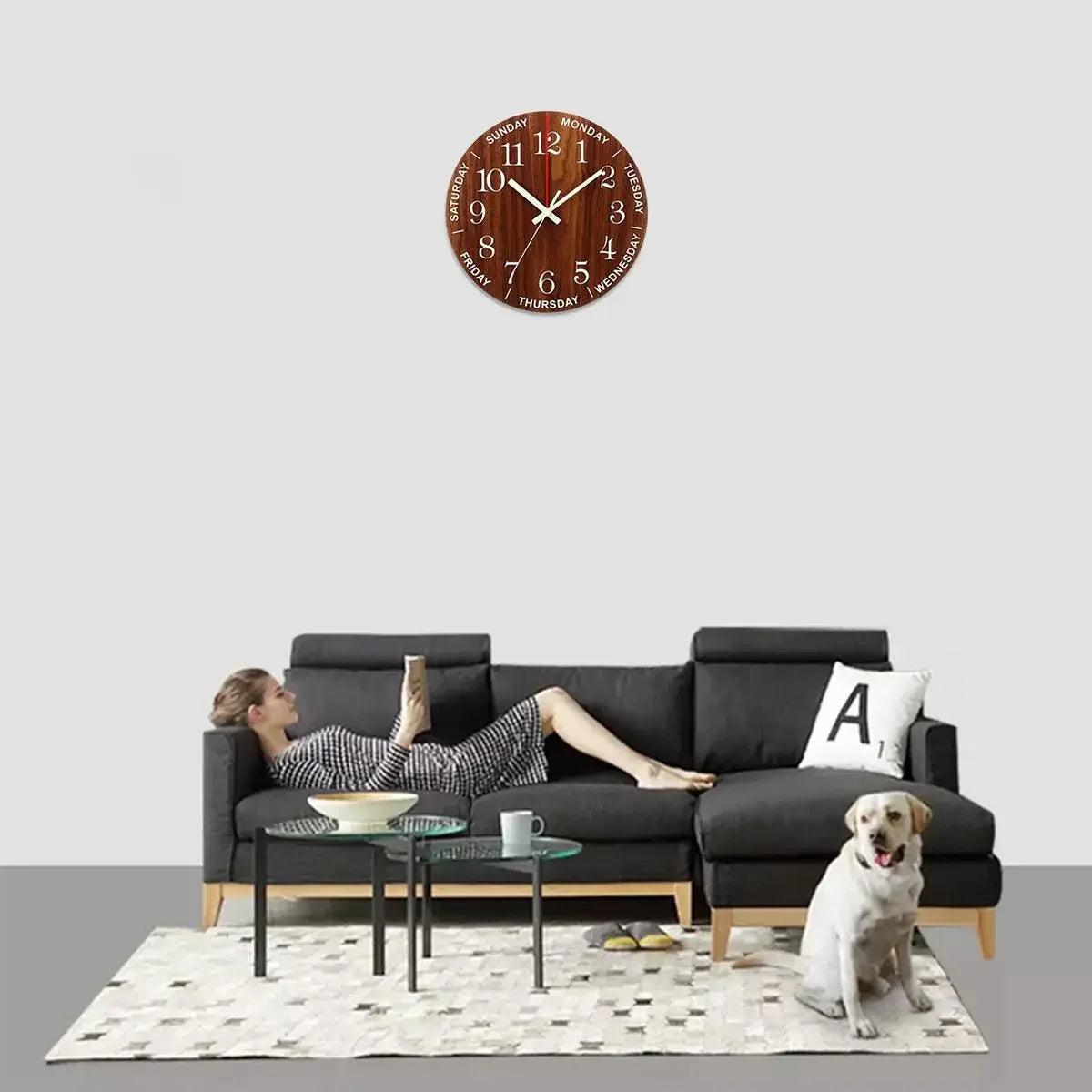 Nordic 12 Inch Luminous Wall Clock Wood Silent Light in Dark Night Fashion Wall Clock Non Ticking Clock with Night Light